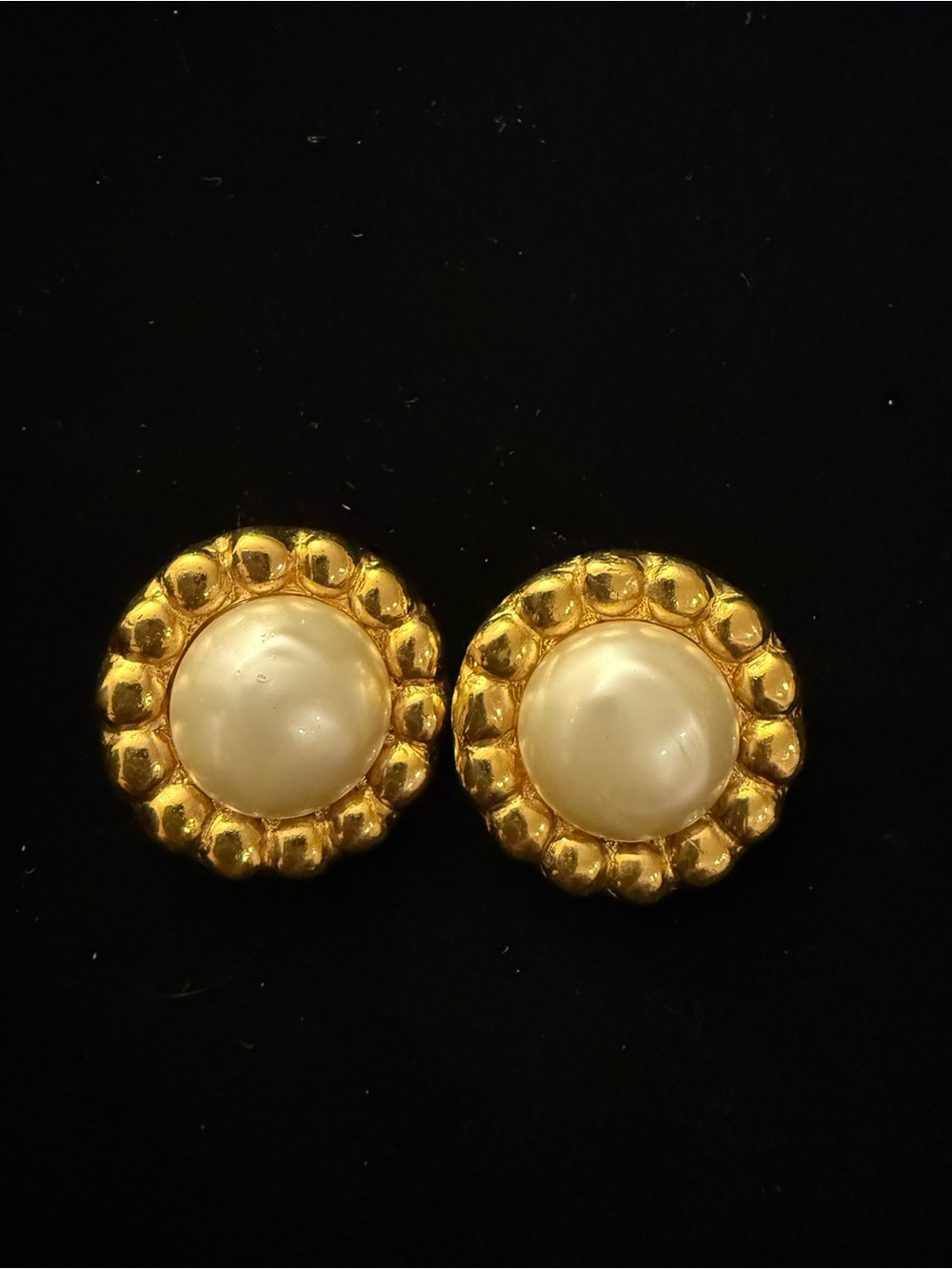 Chanel Vintage Gold Tone Faux Pearl Statement Clip On Earrings